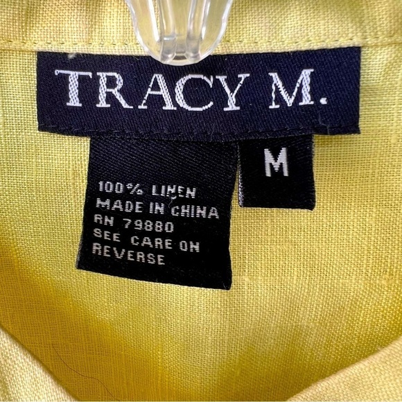 YELLOW LINEN PINTUCK PEPLUM BUTTON DOWN BLOUSE WITH RUFFLE CUFFS SIZE MEDIUM - Picture 5 of 7